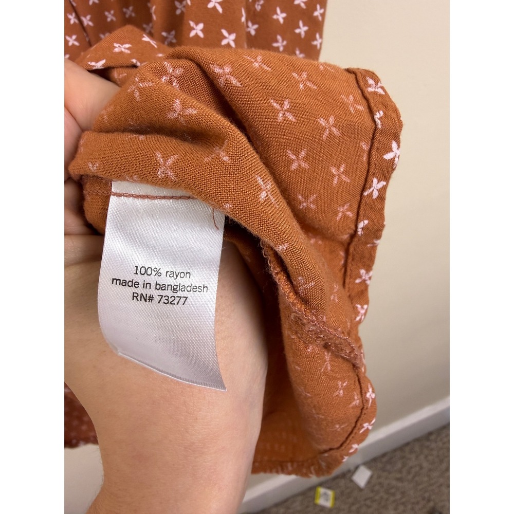 Rust Orange Print Pintuck Blouse XL Boho - Picture 6 of 7